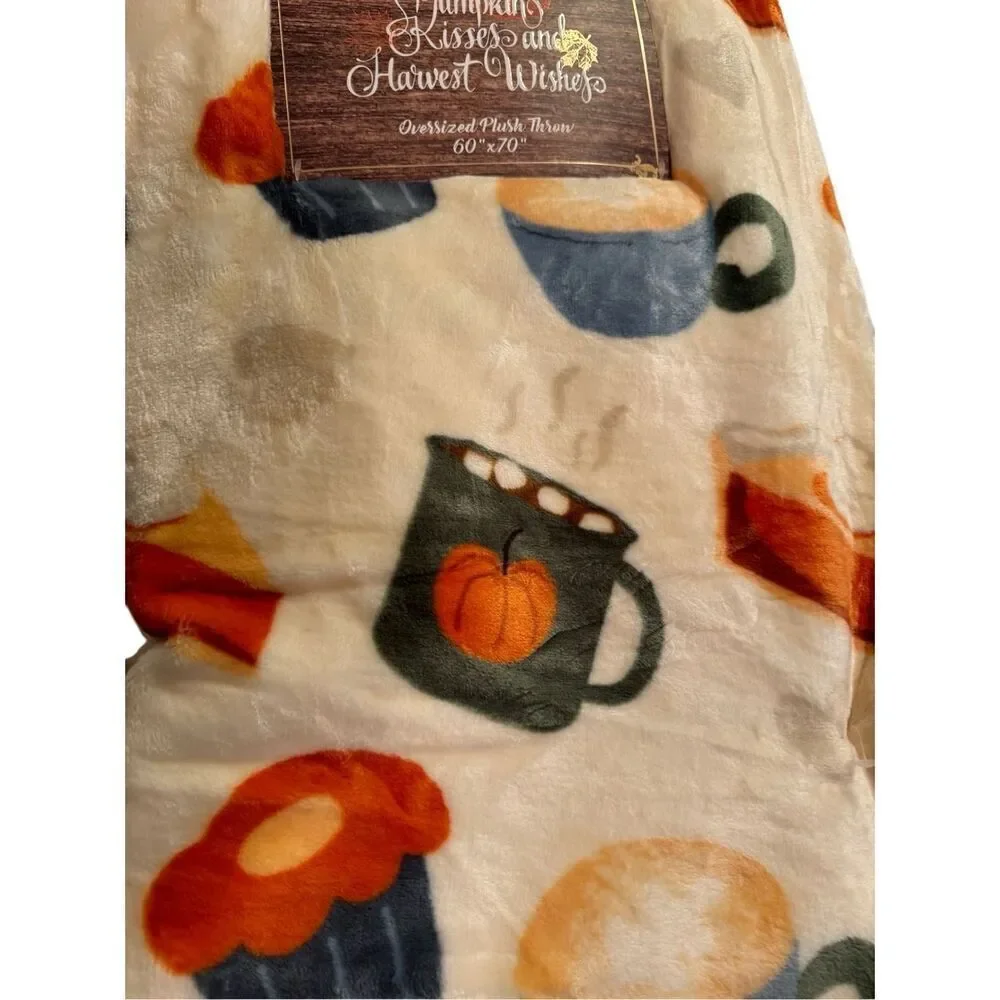 🎃NEW Pumpkin Kisses and Harvest Wishes Oversized‎ Plush Throw 60” x 70” PERFECT